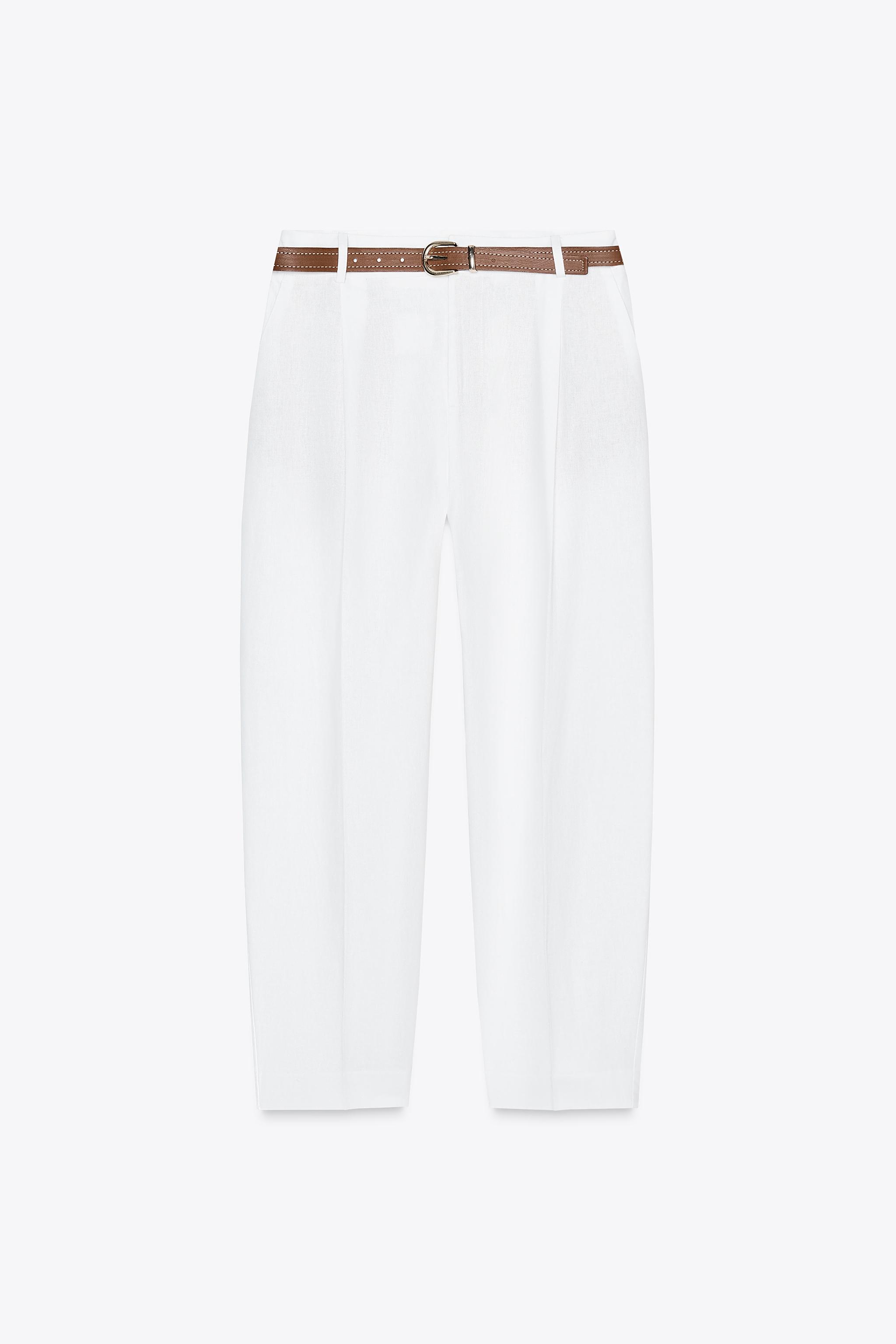 LINEN STRAIGHT LEG PANTS WITH BELT - Black | ZARA United States