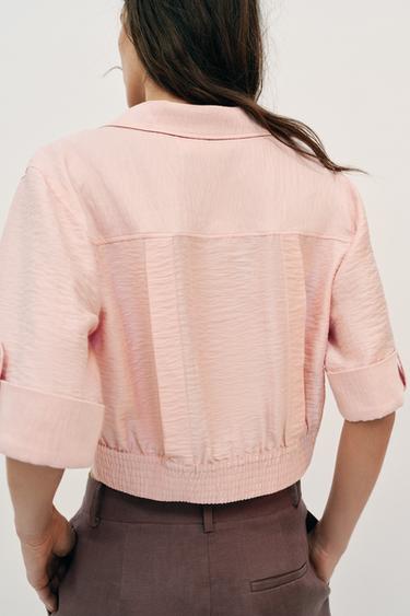 SHORT LINEN BLEND SHIRT - Beige-pink by Zara - Image 3