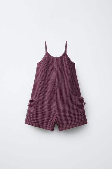 ĪSS KOMBINEZONS AR VAFEĻU RAKSTU UN BANTIEM - Baklažānu no Zara