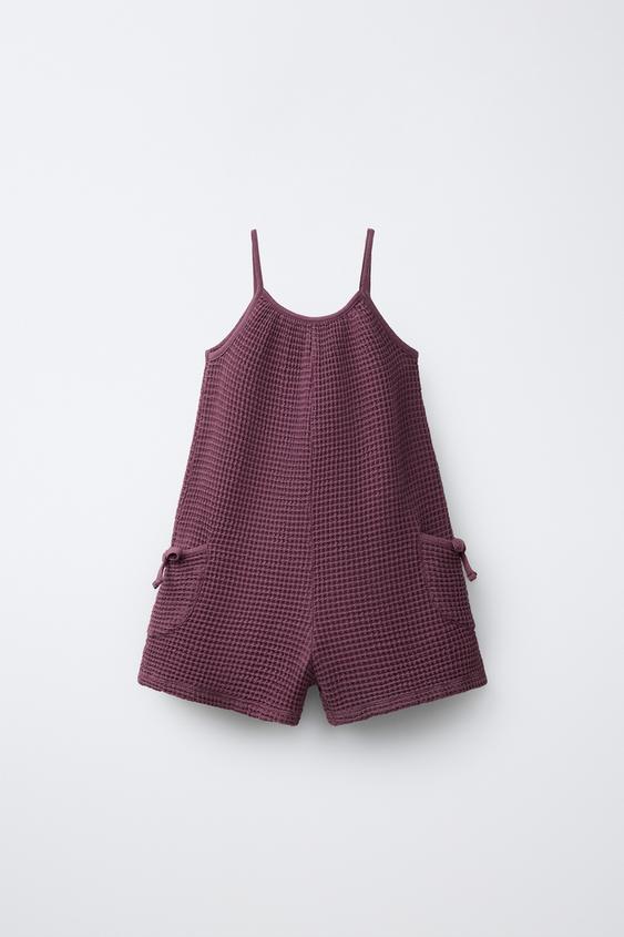 MACACÃO CURTO WAFFLE COM LAÇOS - Beringela da Zara - Imagem 0