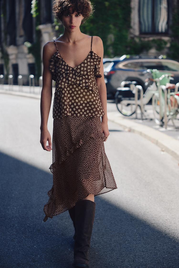 Polka Dot Maglia A Pois Zara NEW Zara Green Polka Dots Sleeveless Cami  Camisole Midi Tank