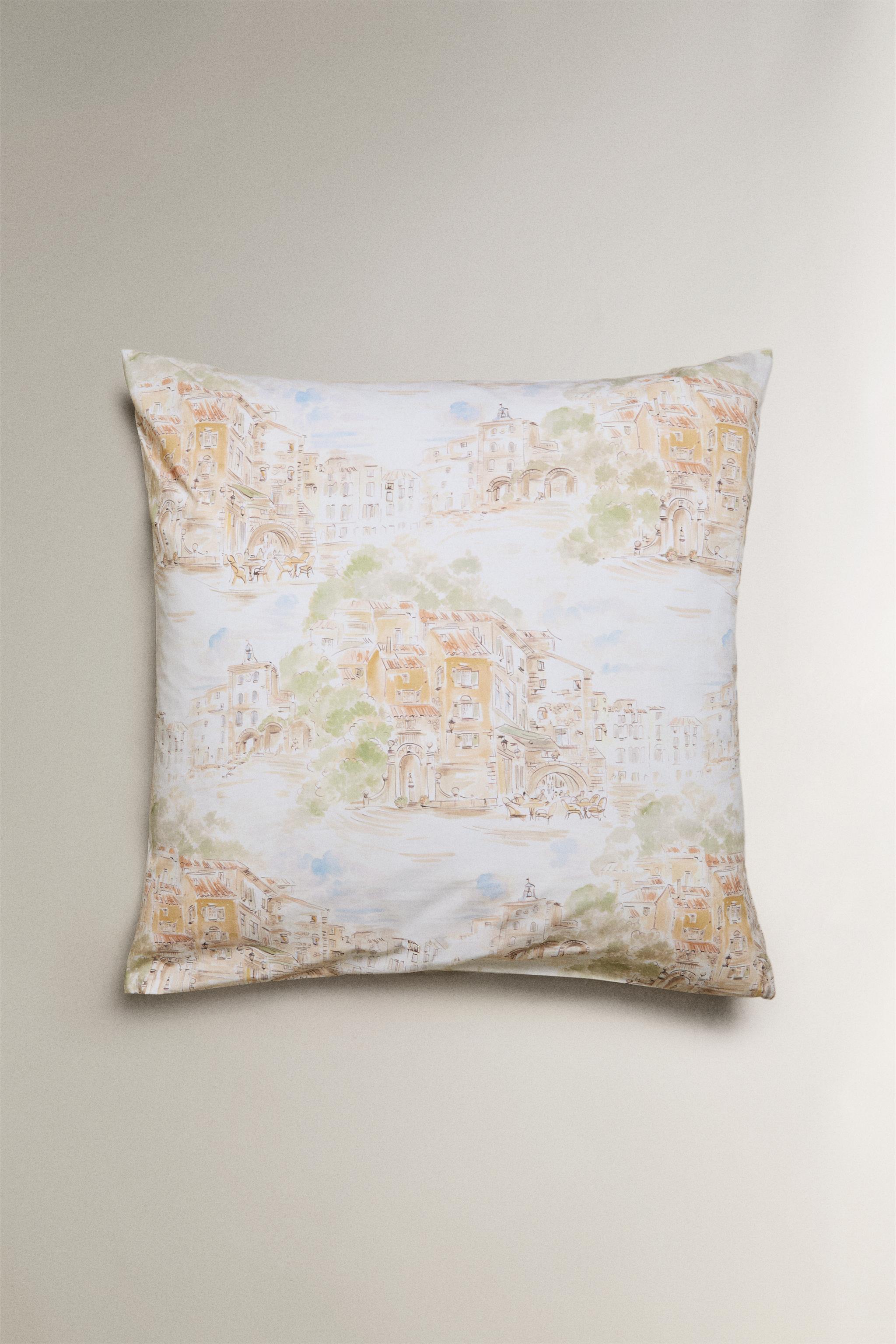 COTTON LANDSCAPE PILLOWCASE — Beige