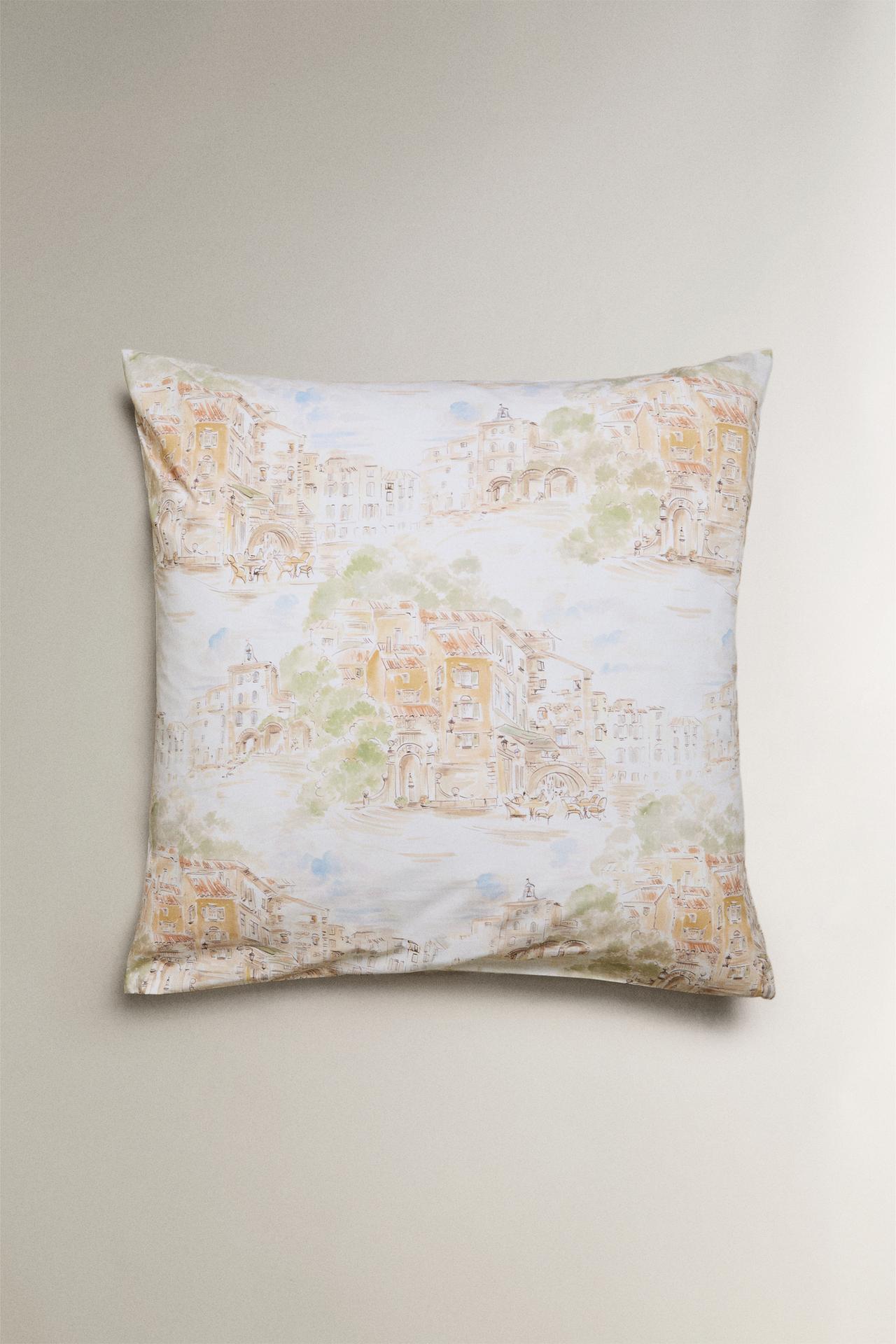 COTTON LANDSCAPE PILLOWCASE — Beige