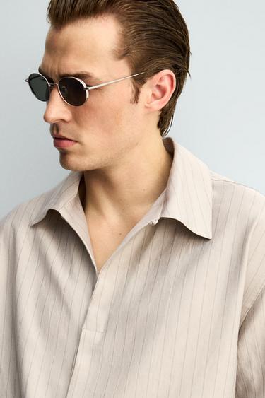 RELAXED FIT FLOWING SHIRT - Grey / Tan by Zara