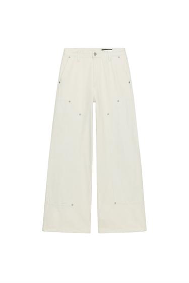 Zara ZW COLLECTION MID-RISE BELT LOOP JEANS - Ecru