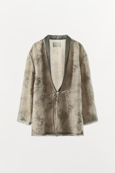 KIMONO EN ORGANZA IMPRIMÉ FANTAISIE - Gris taupe de Zara - Image 6