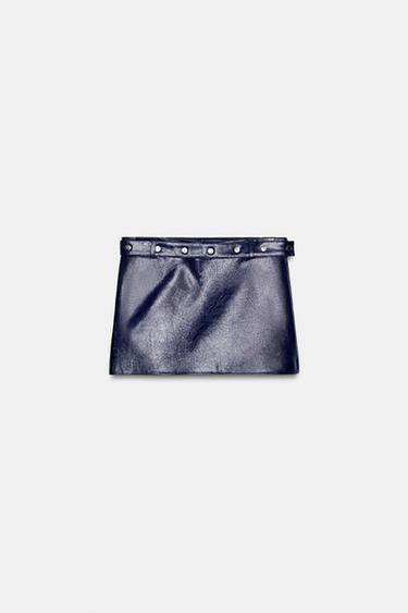 Zara FAUX LEATHER STUDDED MINI SKIRT - Blue
