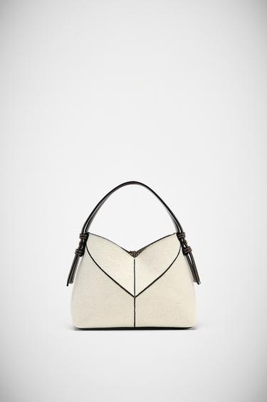 CONTRAST CANVAS MINI TOTE BAG - Ecru by Zara