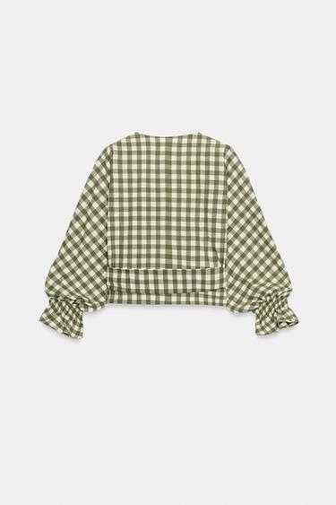 VESTE À NŒUD À CARREAUX VICHY - Vert moyen de Zara - Image 5