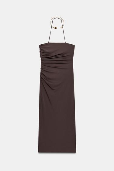 VESTIDO MIDI GARGANTILHA - Marrom da Zara