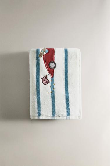 Zaras RANDIG BADHANDDUK FÖR BARN RACINGHUND - Blå/vit