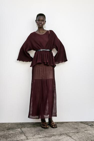 GILET EN MAILLE CÔTELÉE CEINTURE - Grenat de Zara - Image 0