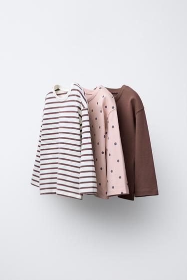 حزمة ثلاث تيشرتات مطبعة - خام / بني الخاص بـ Zara