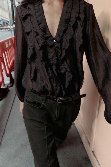 BLOUSE VOLANTS - Marron de Zara - Image 2