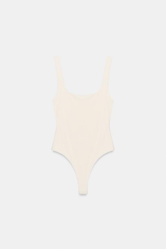 STRETCH BODYSUIT WITH SQUARE NECKLINE - Ecru by Zara - Image 0