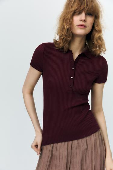RIBBED POLO T-SHIRT - Burgundy by Zara