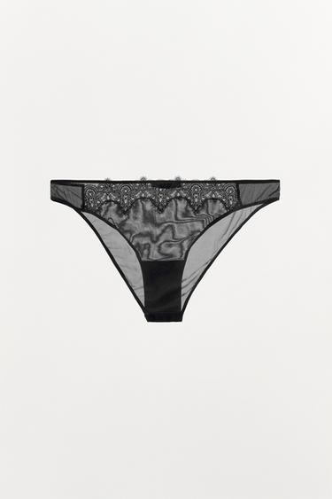 LACE MESH BRIEFS - Black by Zara - Image 1