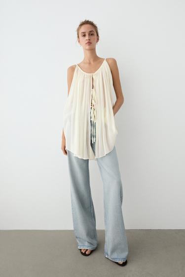 Top tirantes detalle lazos mezcla algodón cupro - Crudo de Zara