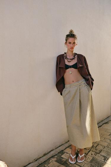 ДВУБОРТНАЯ КУРТКА ИЗ ЛЬНА — ШОКОЛАДНО-КОРИЧНЕВЫЙ от Zara — изображение 0