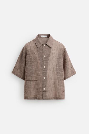 EMBROIDERED TEXTURED SHIRT - Brown by Zara