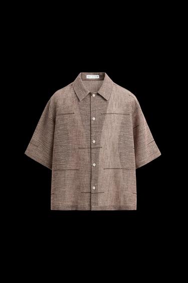 Zara EMBROIDERED TEXTURED SHIRT - Brown - Image 0
