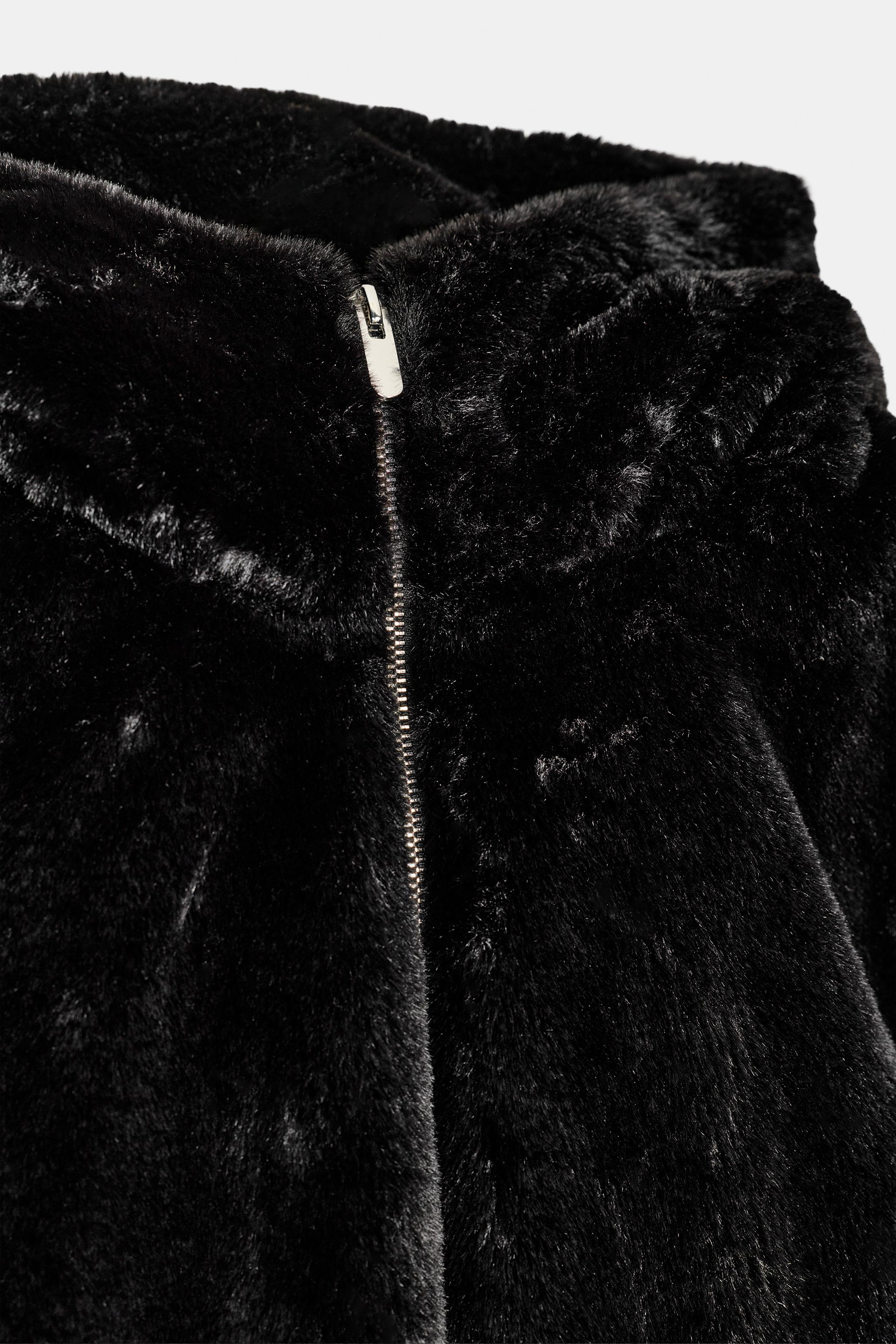 フェイクファー フーデッドベスト - ブラック | ZARA Japan / 日本