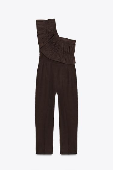 ASYMMETRIC RUFFLE JUMPSUIT - Brown by Zara - Image 9