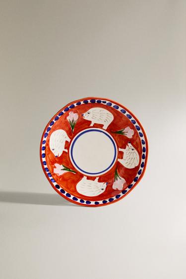 PAINTED CERAMIC DESSERT PLATE - Orange by Zara