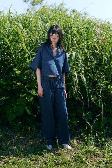TRF DENIM PYJAMA TROUSERS - Dark indigo by Zara - Image 0