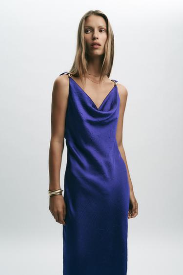 ROBE MIDI STYLE LINGERIE ORNEMENTS - Bleu encre de Zara - Image 3