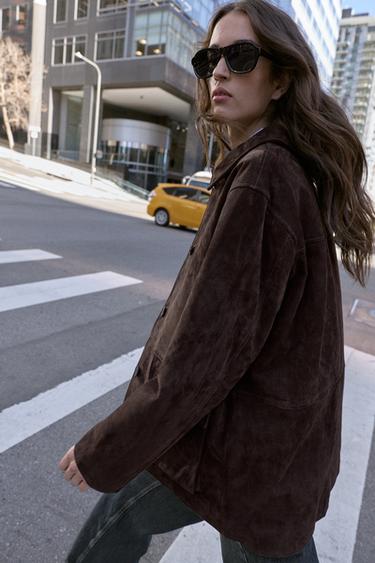 100% LEATHER SUEDE JACKET - Brown by Zara - Image 7