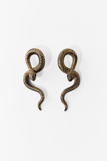 RHINESTONE SNAKESKIN PRINT EARRINGS - Golden by Zara