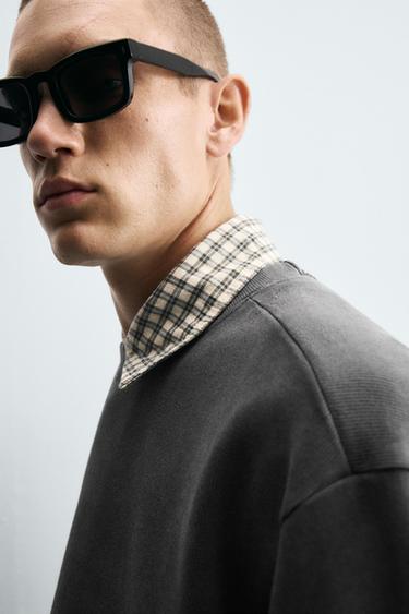 Zara WASHED TEXTURED SWEATSHIRT - Anthracite grey