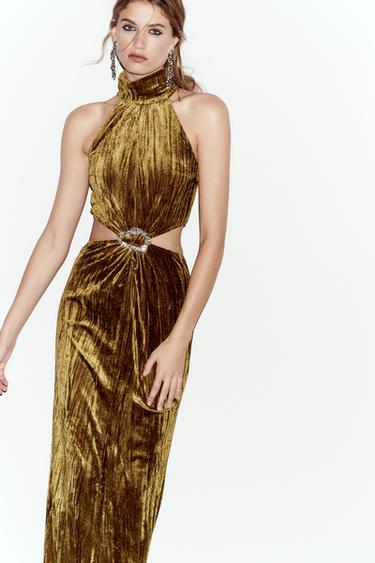 CUT-OUT DRESS WITH JEWEL DETAIL - Ochre by Zara