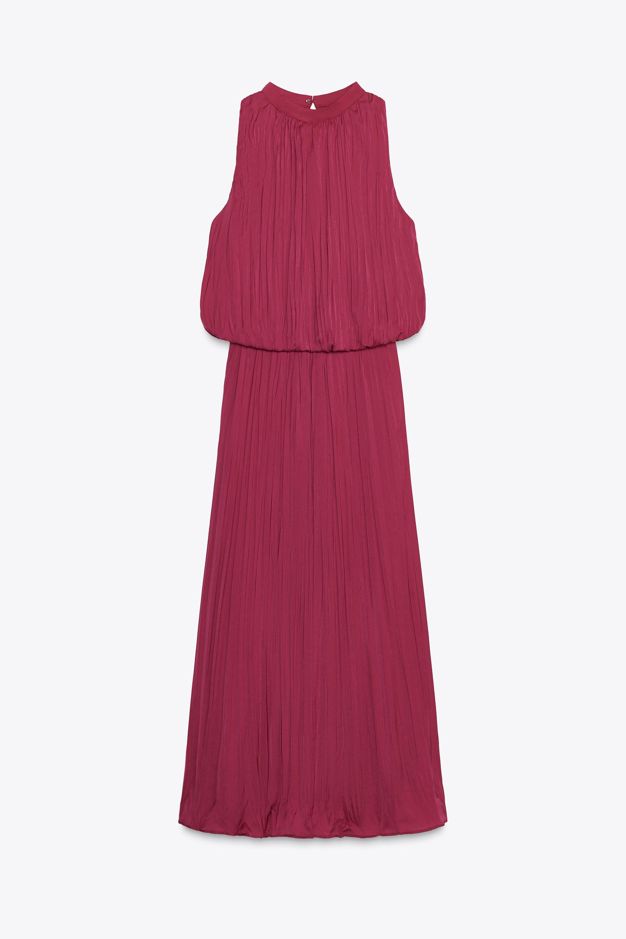 CREASED-EFFECT PLEATED MIDI DRESS