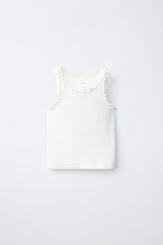 RIBBED RUFFLE T-SHIRT - White by Zara - Image 0
