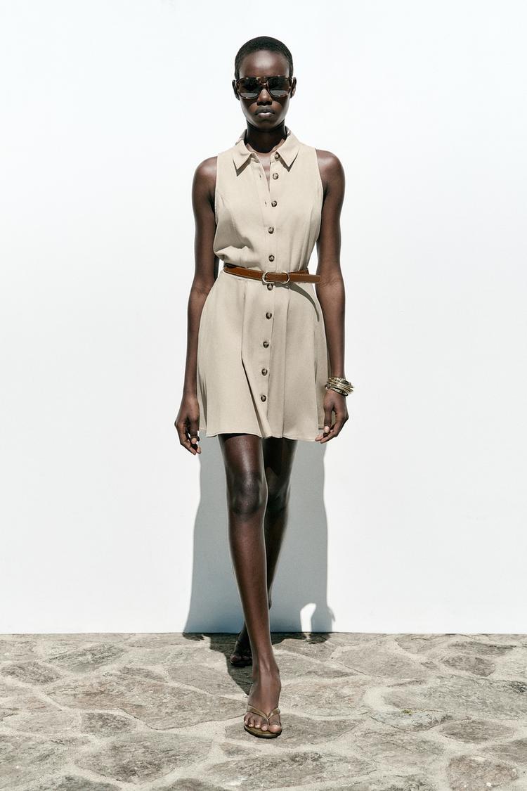 Zara Beige Dress With Belt Womens Dresses White Denim Belted Dress Zara  Ecru White Off Denim