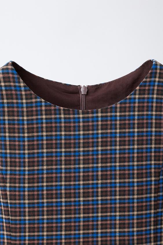 zara brown plaid dress - Belted Pinafore - Brown-Blue - 9-10 Years (55,1 Inches) Color:Navy Blue Plaid Plaid print pattern Pastel Reverie wedding dress Princess Flower Girl Dress