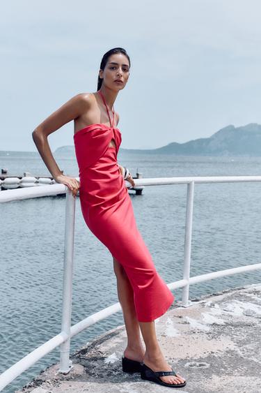 ROBE MIDI AJOURÉE AVEC LIN - Rose moyen de Zara