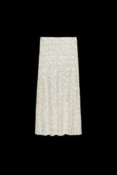 FALDA MIDI LENTEJUELAS - Plata de Zara