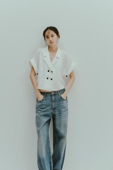 クロップドクロスシャツホワイトZaraのクロップドクロスシャツ - ホワイト