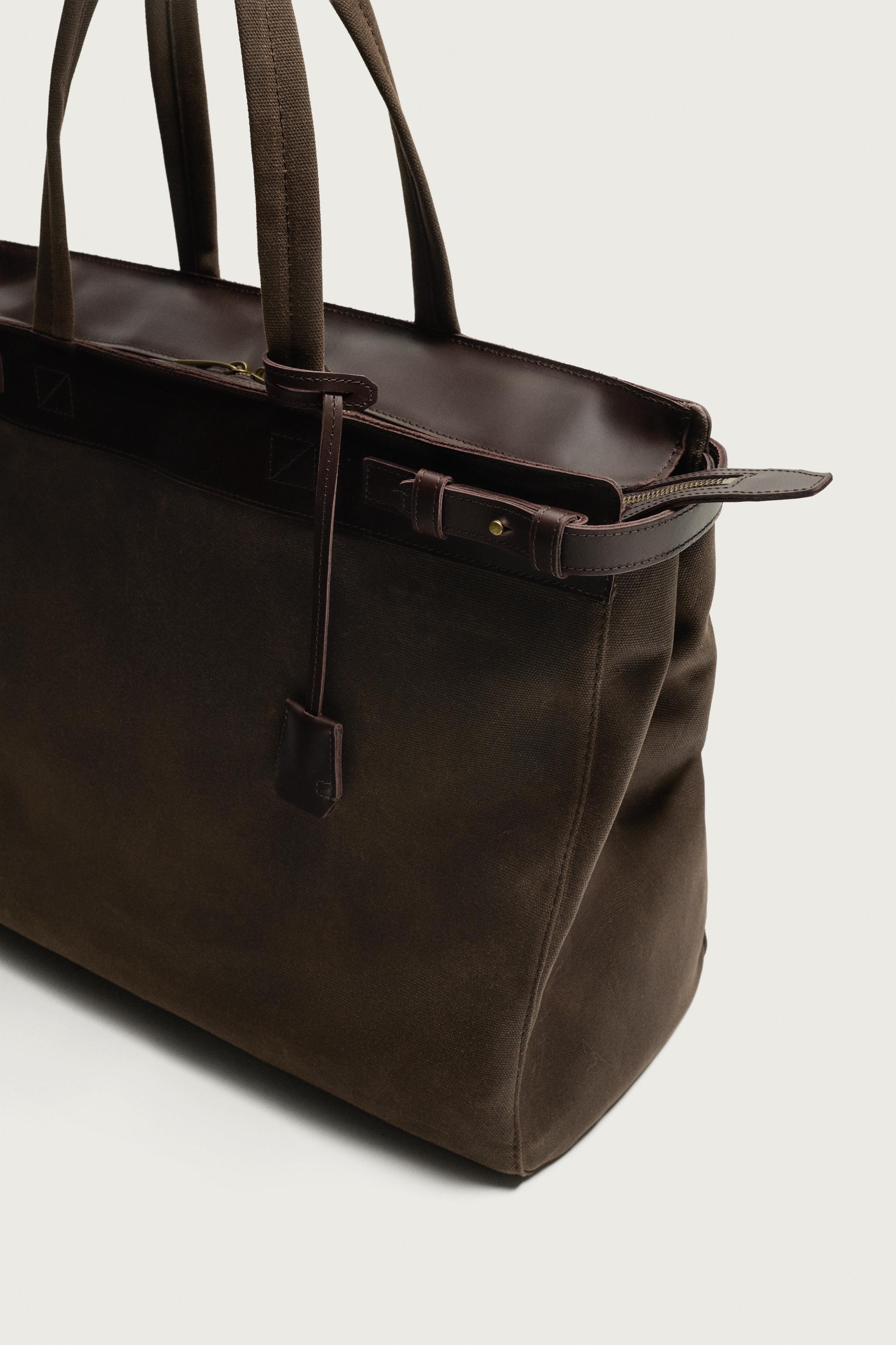 Zara DERİ DETAYLI TOTE ÇANTA görsel 5