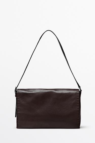 Zara Nappa leather crossbody bag with topstitching - Brown - Image 0