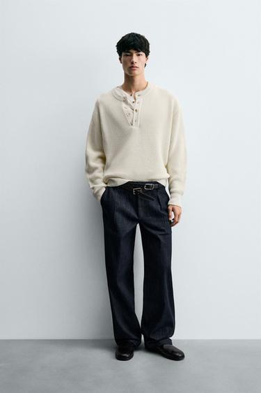 Zara 休閒版紐扣領針織衫 - 裸色