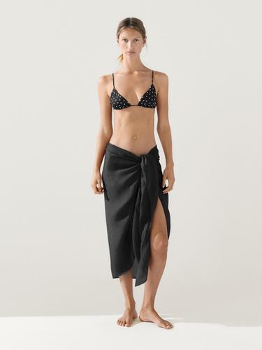 Falda pareo 100% ramio - Negro de Zara