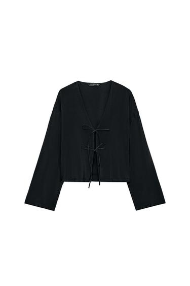 قميص منسدل بربطات - أسود الخاص بـ Zara