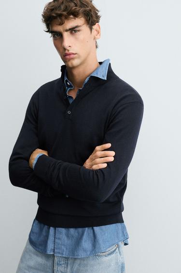 100% WOOL SWEATER WITH BUTTON NECK - Navy blue by Zara - Image 5