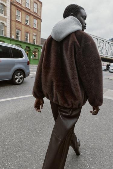 COMBINED FAUX FUR HOODIE JACKET - Brown by Zara
