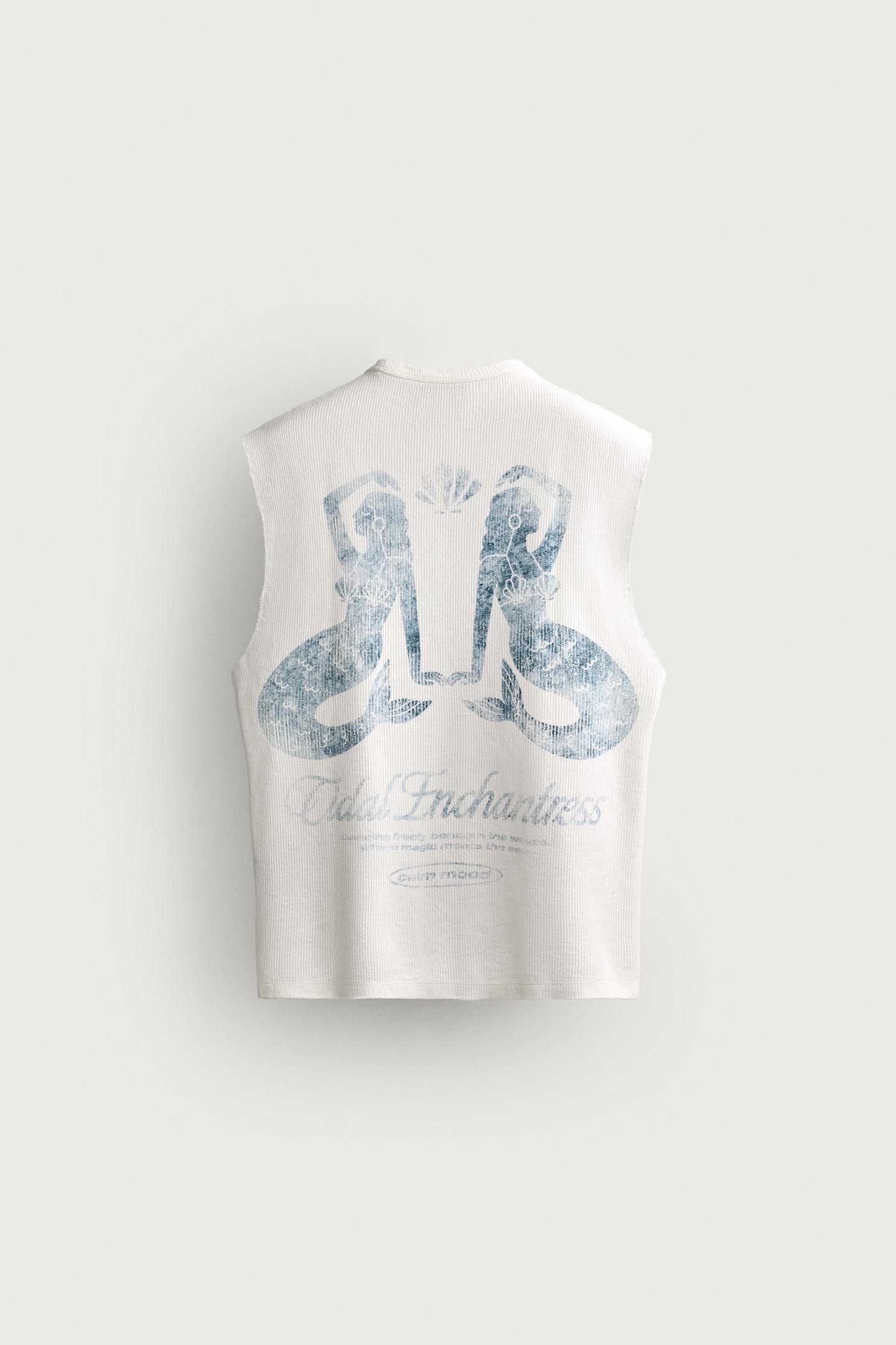 Мужской топ Zara Washed Printed Knit Tank Top, цвет: Белый — фото 7