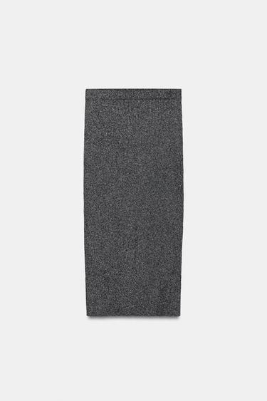 FALDA MIDI HILO METALIZADO - Negro / Plata de Zara